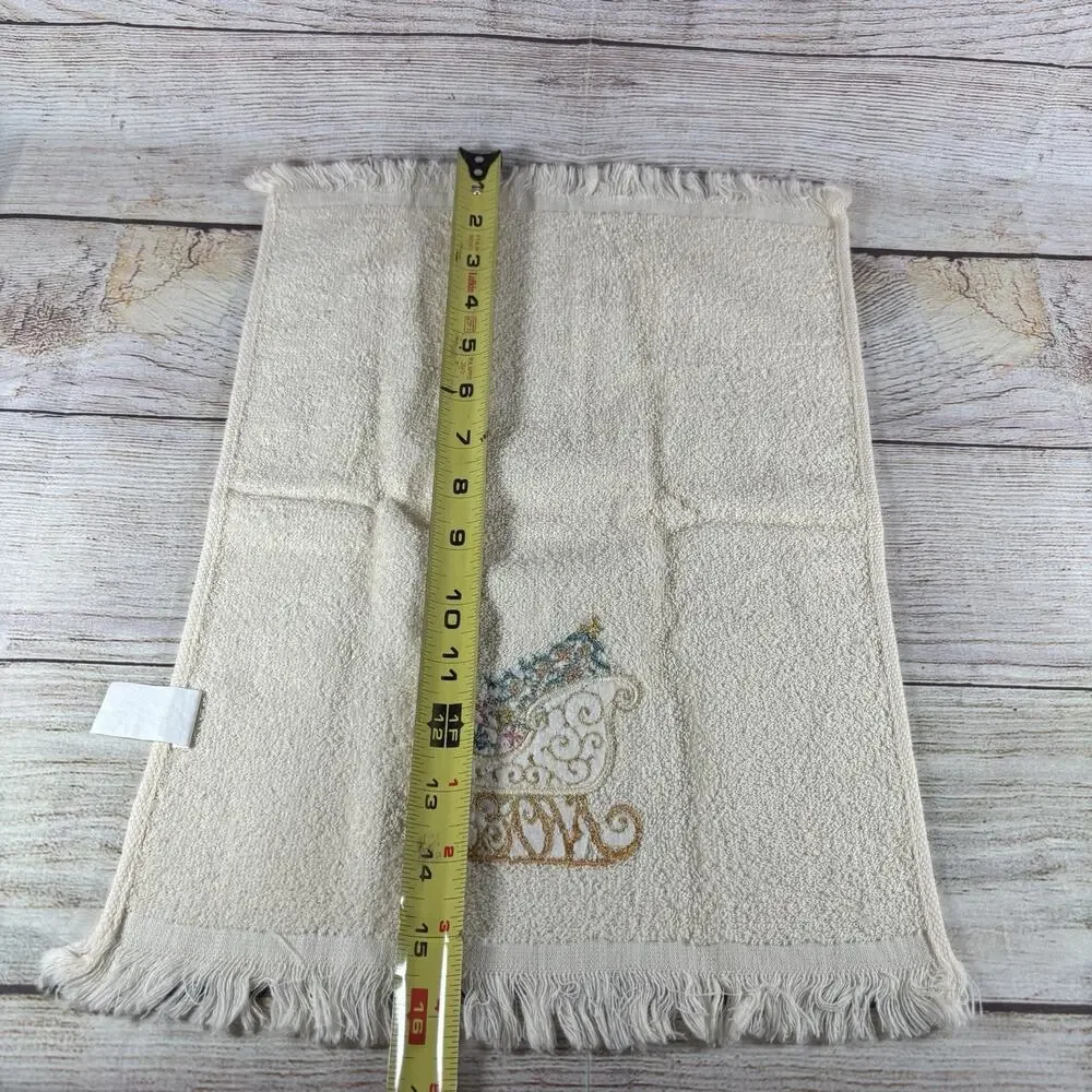 Vintage Christmas Hand Towels Lot 3 Embroidered Fringe Snowman Sleigh 11x16